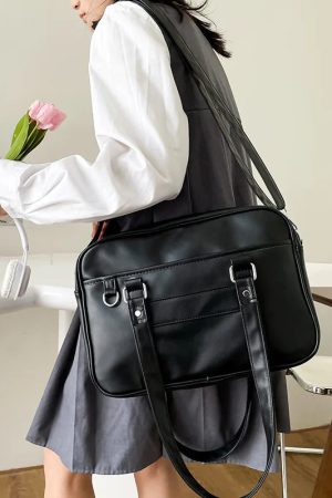 Stylish Work Outfits, Outfit Summer Ideas Dark Academia Faux Leather Messenger Bag