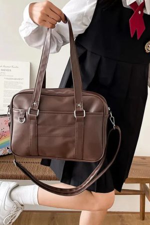 Stylish Work Outfits, Outfit Summer Ideas Dark Academia Faux Leather Messenger Bag