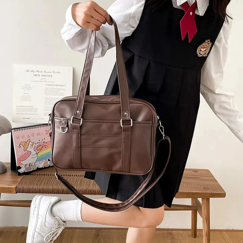 Stylish Work Outfits, Outfit Summer Ideas Dark Academia Faux Leather Messenger Bag