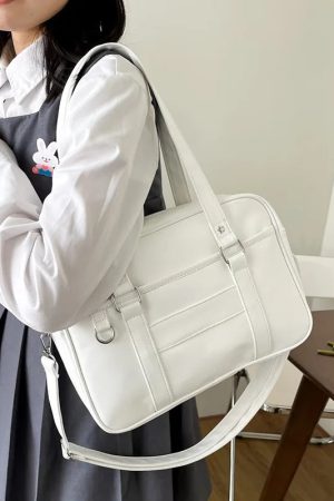 Stylish Work Outfits, Outfit Summer Ideas Dark Academia Faux Leather Messenger Bag