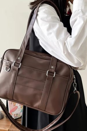 Stylish Work Outfits, Outfit Summer Ideas Dark Academia Faux Leather Messenger Bag