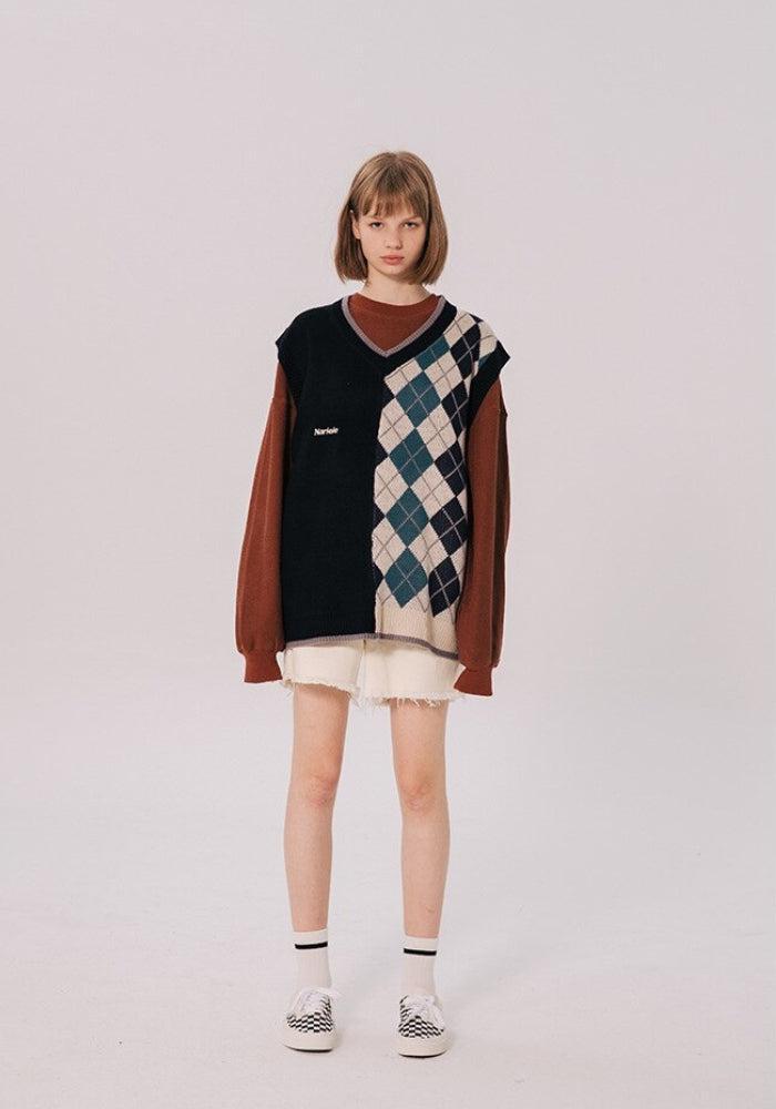 Stylish Work Outfits, Outfit Summer Ideas Dark Academia Half Argyle Sweater Vest Stylish Work Outfits, Outfit Summer Ideas Dark Academia Half Argyle Sweater Vest