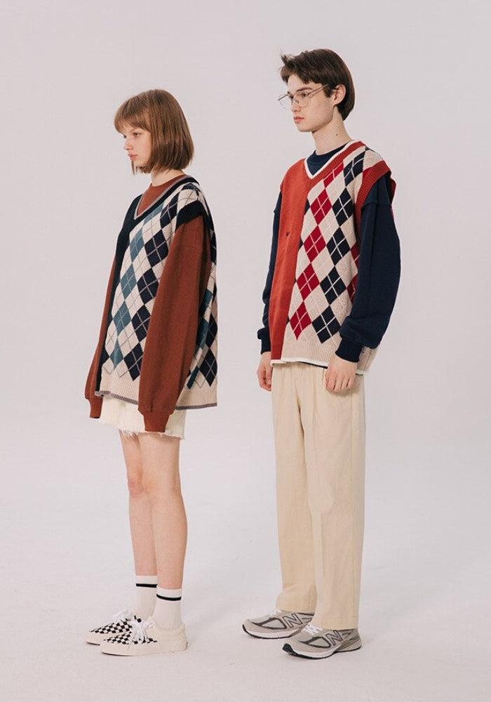 Stylish Work Outfits, Outfit Summer Ideas Dark Academia Half Argyle Sweater Vest Stylish Work Outfits, Outfit Summer Ideas Dark Academia Half Argyle Sweater Vest