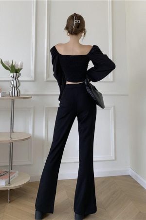 Stylish Work Outfits, Outfit Summer Ideas Dark Academia Hem Split Pants