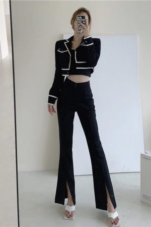 Stylish Work Outfits, Outfit Summer Ideas Dark Academia Hem Split Pants