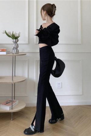 Stylish Work Outfits, Outfit Summer Ideas Dark Academia Hem Split Pants