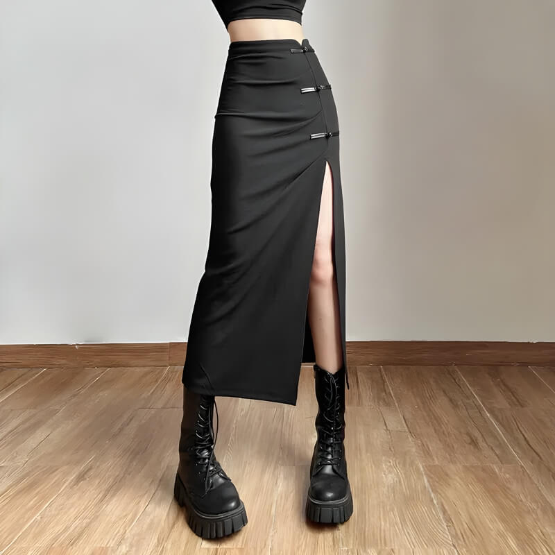 Stylish Work Outfits, Outfit Summer Ideas Dark Academia High Split Midi Pencil Skirt