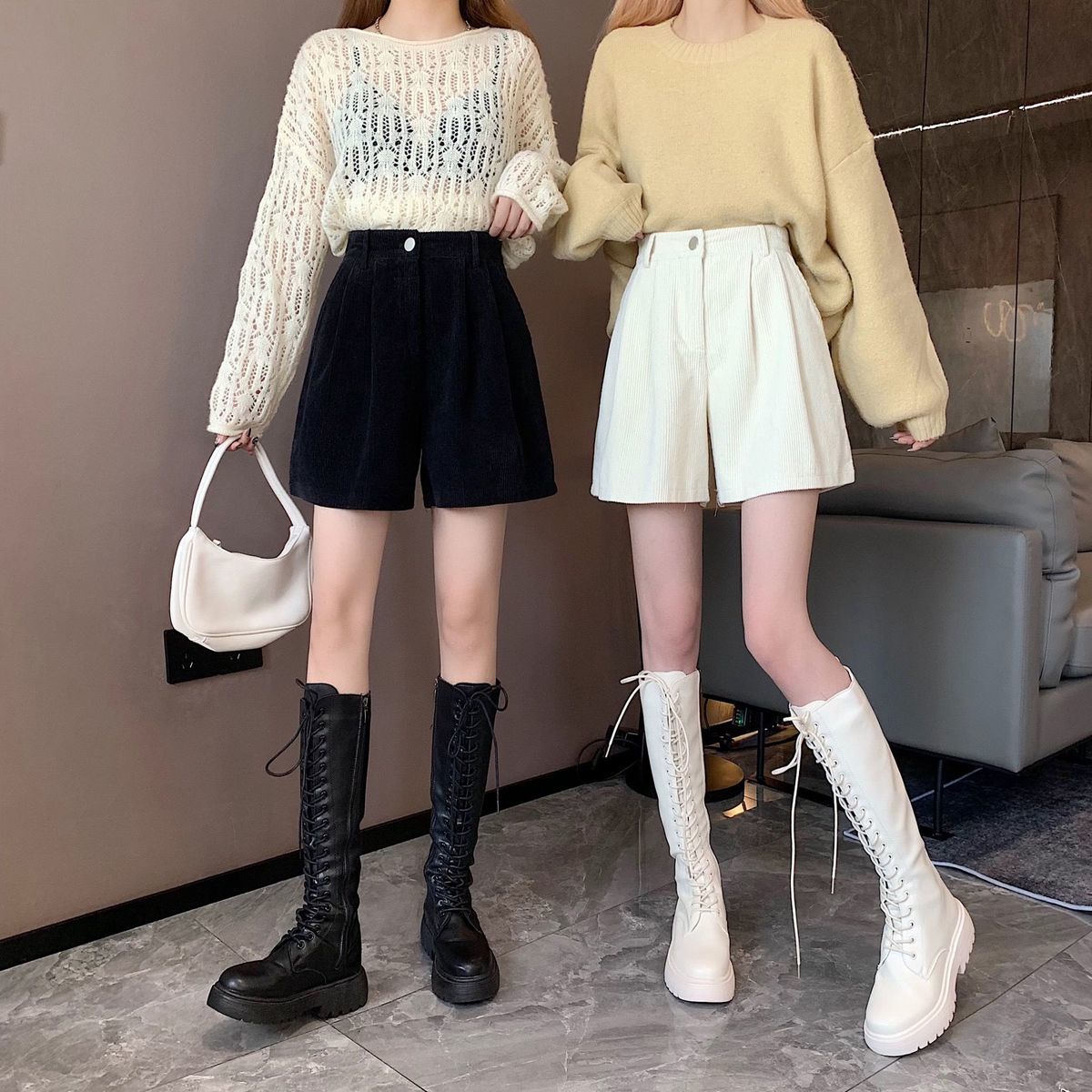 Stylish Work Outfits, Outfit Summer Ideas Dark Academia High Waist Corduroy Shorts Stylish Work Outfits, Outfit Summer Ideas Dark Academia High Waist Corduroy Shorts