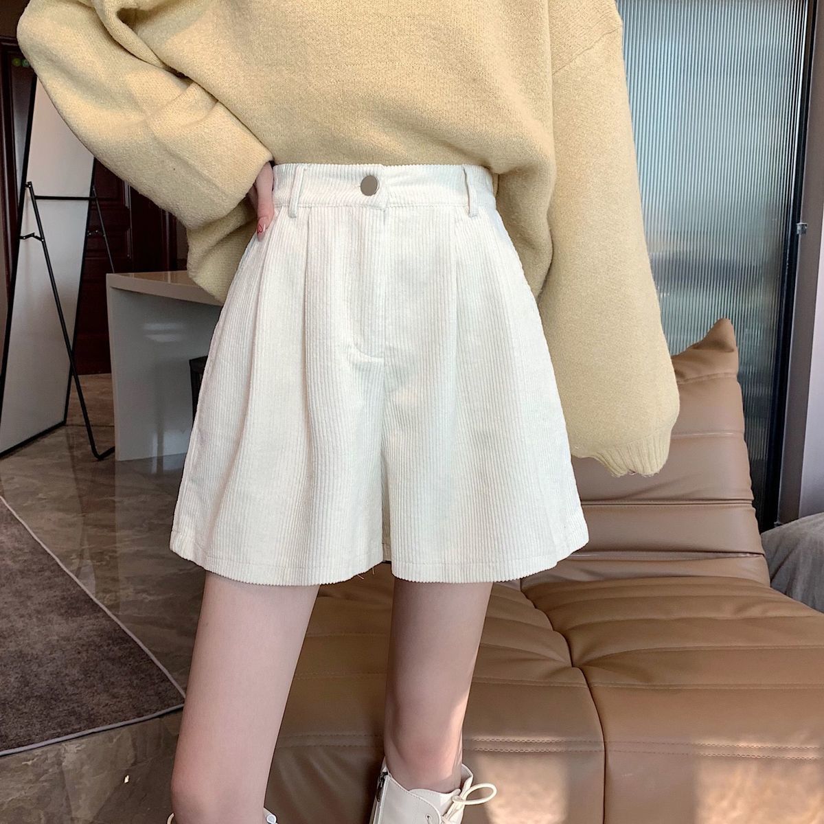Stylish Work Outfits, Outfit Summer Ideas Dark Academia High Waist Corduroy Shorts Stylish Work Outfits, Outfit Summer Ideas Dark Academia High Waist Corduroy Shorts