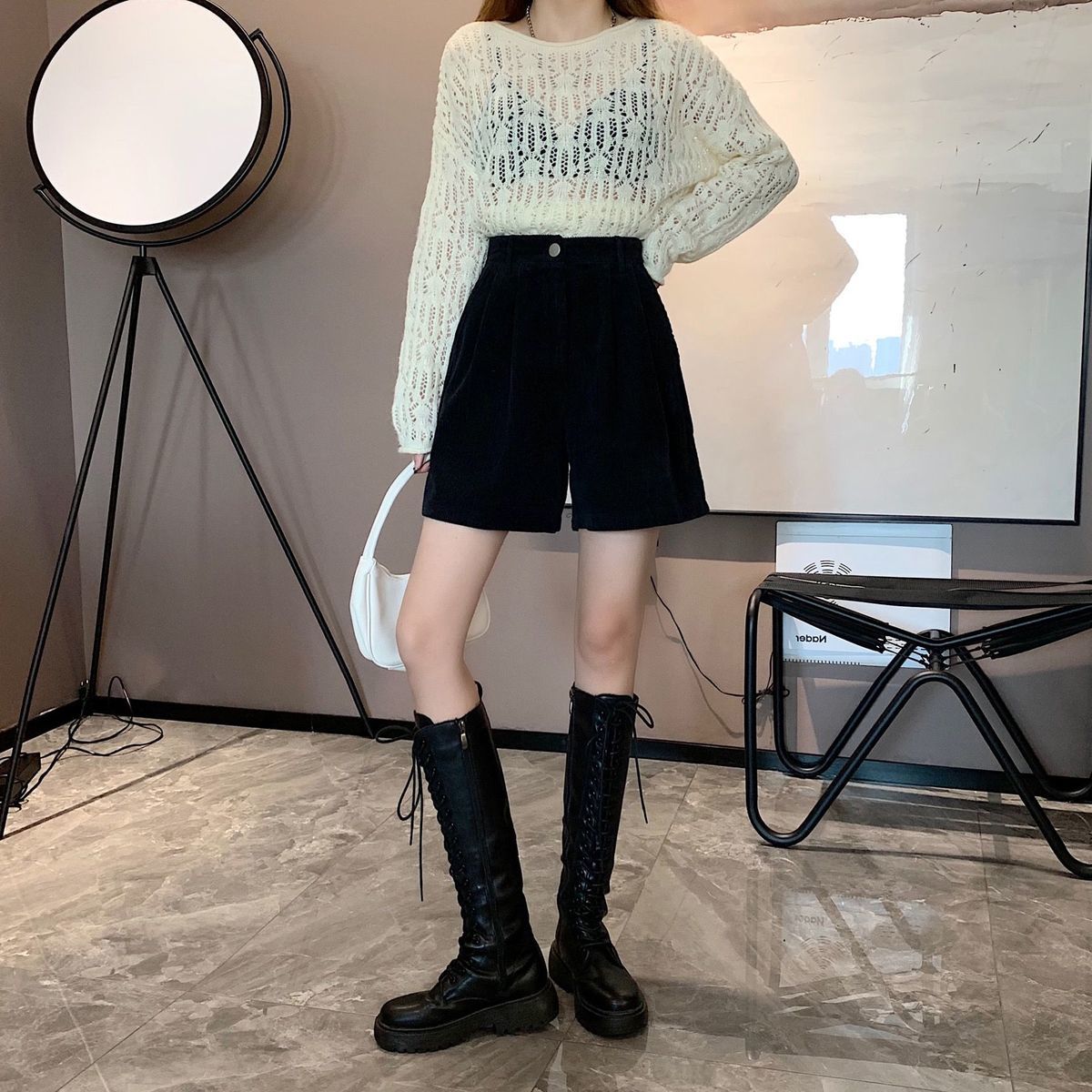 Stylish Work Outfits, Outfit Summer Ideas Dark Academia High Waist Corduroy Shorts Stylish Work Outfits, Outfit Summer Ideas Dark Academia High Waist Corduroy Shorts