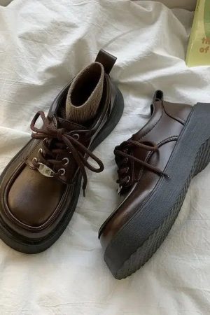 Stylish Work Outfits, Outfit Summer Ideas Dark Academia Lace Up Mary Jane Shoes