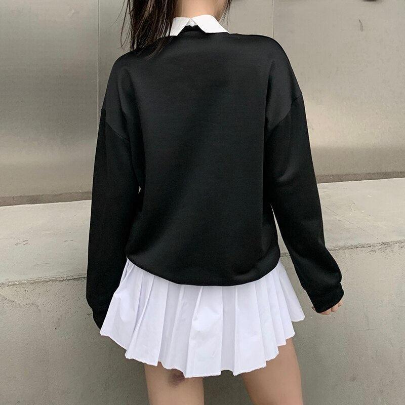 Stylish Work Outfits, Outfit Summer Ideas Dark Academia Letter Print Sweatshirt Stylish Work Outfits, Outfit Summer Ideas Dark Academia Letter Print Sweatshirt