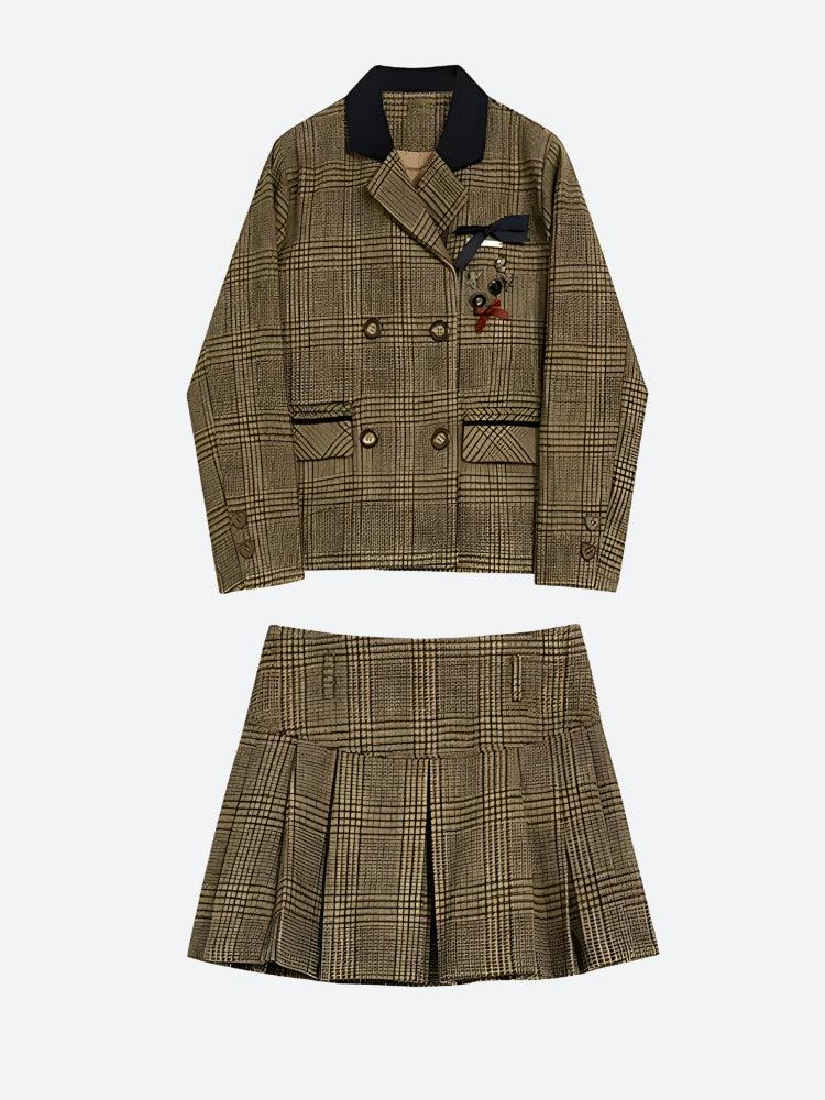 Stylish Work Outfits, Outfit Summer Ideas Dark Academia Plaid Two Piece Set