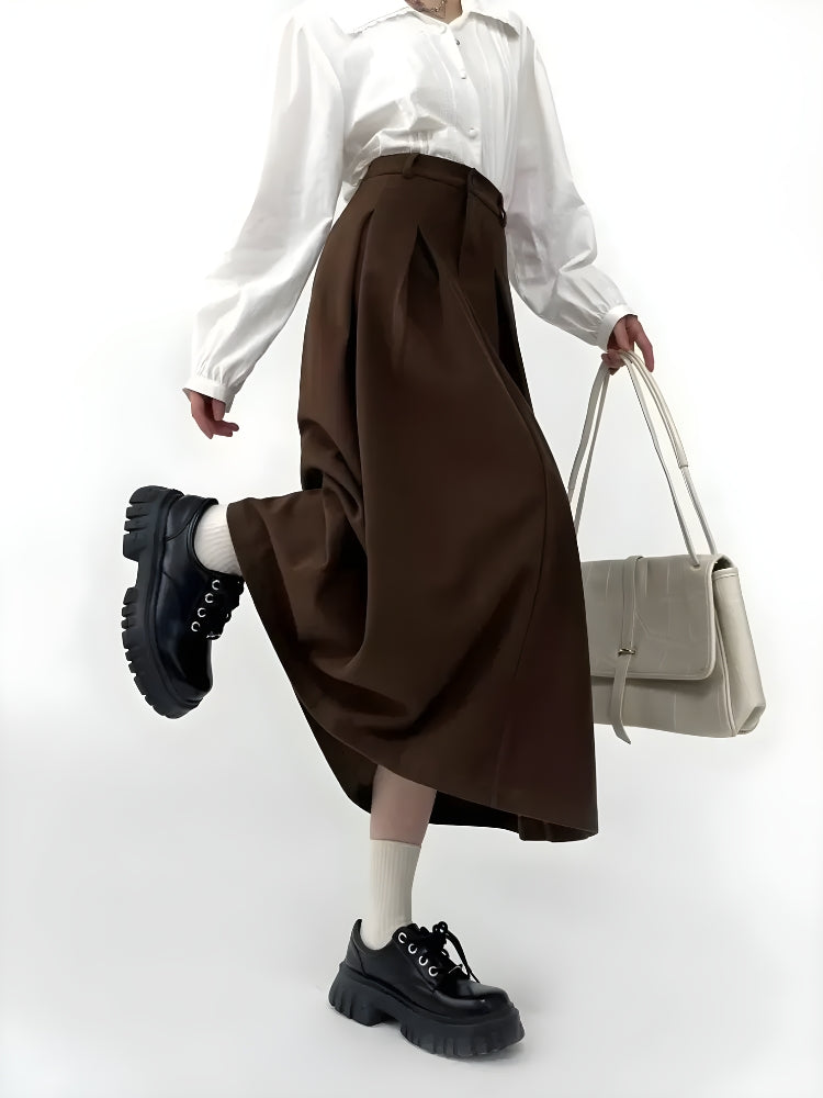 Stylish Work Outfits, Outfit Summer Ideas Dark Academia Pleated Midi Skirt