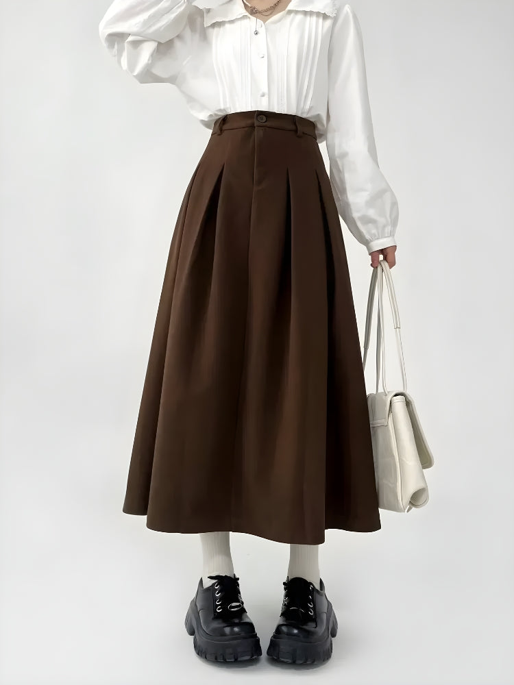 Stylish Work Outfits, Outfit Summer Ideas Dark Academia Pleated Midi Skirt