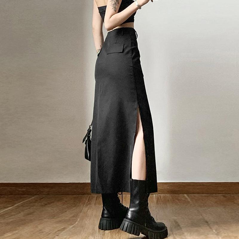 Stylish Work Outfits, Outfit Summer Ideas Dark Academia Side Slit Maxi Skirt Stylish Work Outfits, Outfit Summer Ideas Dark Academia Side Slit Maxi Skirt
