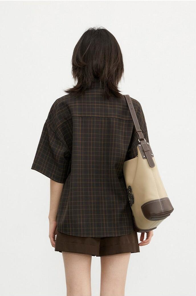 Stylish Work Outfits, Outfit Summer Ideas Dark Academia V-Neck Plaid Shirt