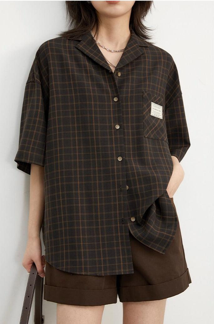 Stylish Work Outfits, Outfit Summer Ideas Dark Academia V-Neck Plaid Shirt
