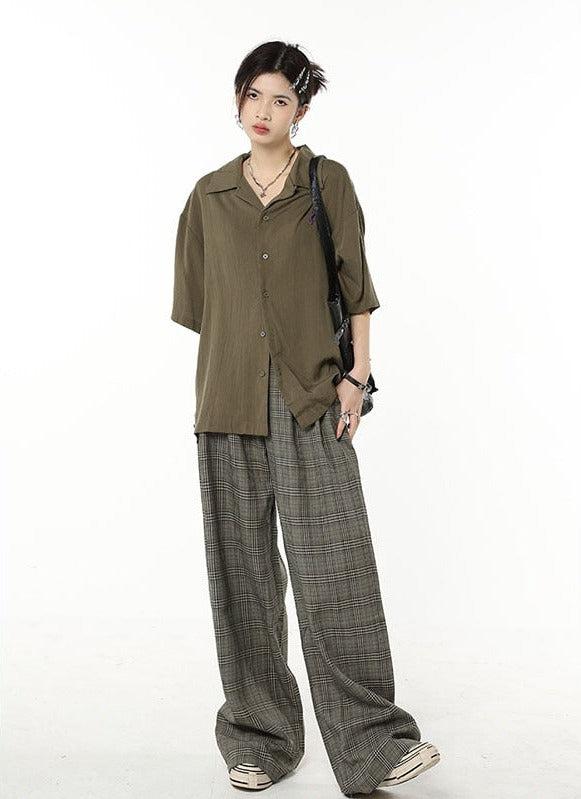 Stylish Work Outfits, Outfit Summer Ideas Dark Academia Wide Leg Plaid Pants