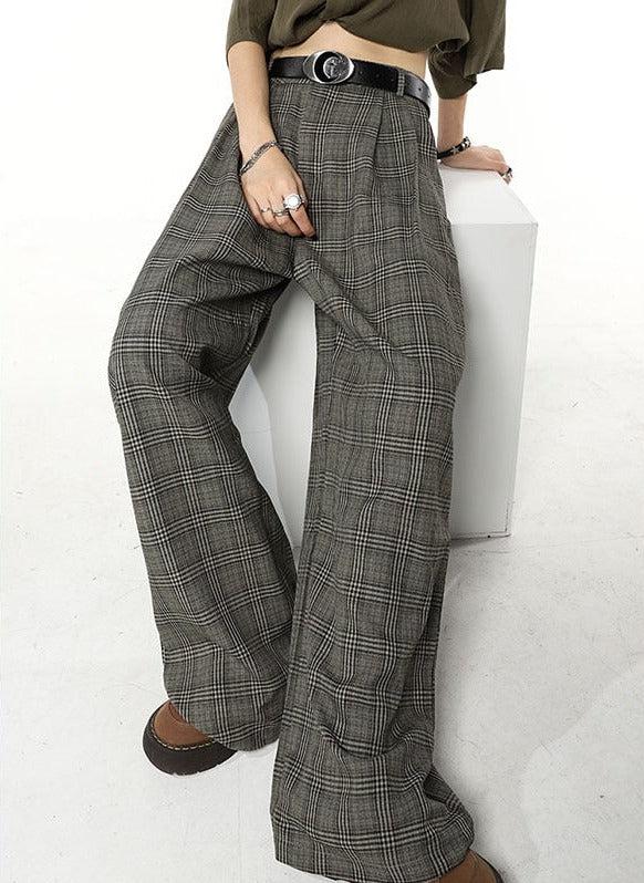 Stylish Work Outfits, Outfit Summer Ideas Dark Academia Wide Leg Plaid Pants