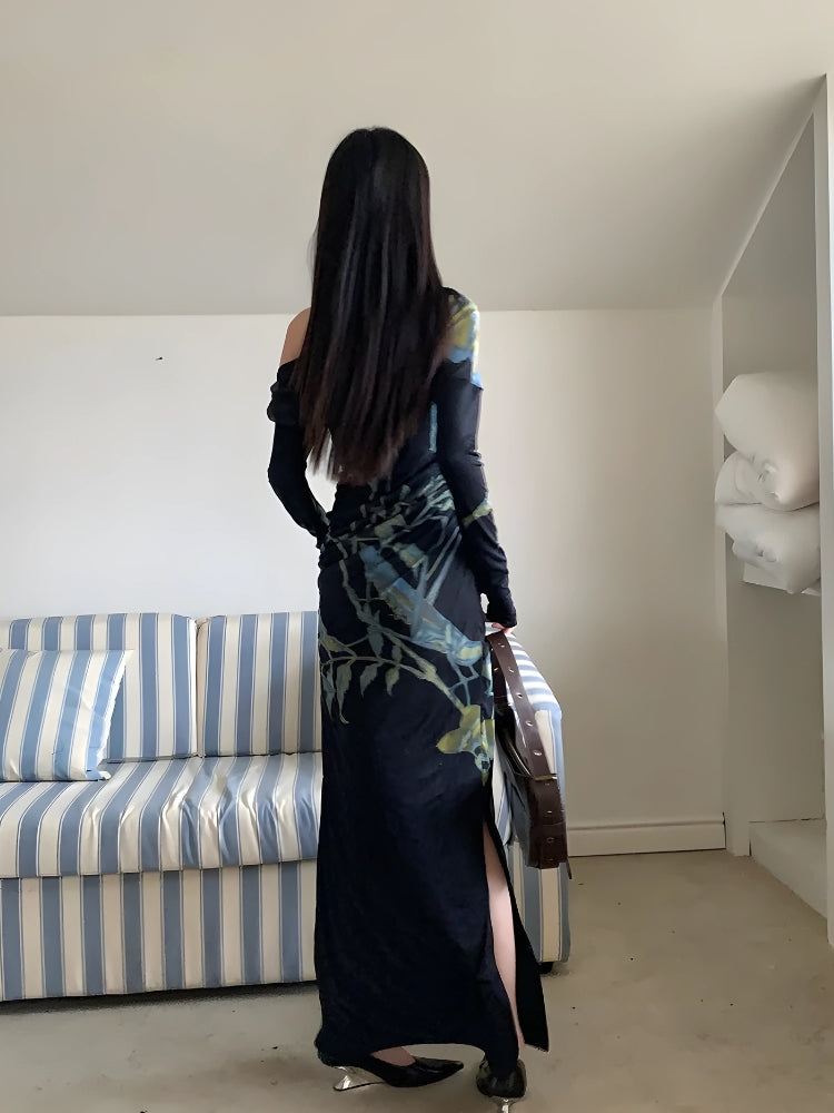 Stylish Work Outfits, Outfit Summer Ideas Dark Fairy One Shoulder Maxi Dress