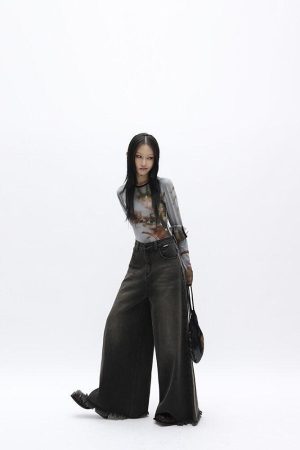 Stylish Work Outfits, Outfit Summer Ideas Dark Wash Distressed Wide Leg Jeans