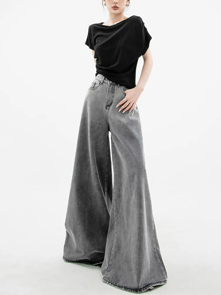 Stylish Work Outfits, Outfit Summer Ideas Dark Wash Super Wide Leg Jeans Stylish Work Outfits, Outfit Summer Ideas Dark Wash Super Wide Leg Jeans