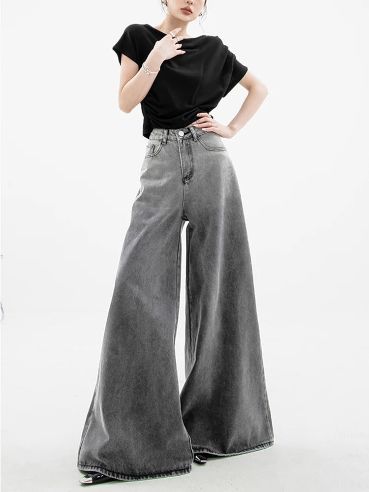 Stylish Work Outfits, Outfit Summer Ideas Dark Wash Super Wide Leg Jeans