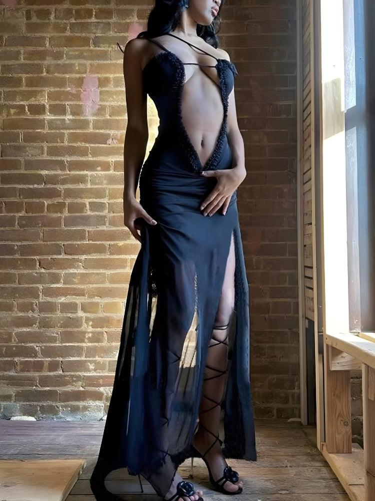 Stylish Work Outfits, Outfit Summer Ideas Deep Plunge Slit Maxi Dress Stylish Work Outfits, Outfit Summer Ideas Deep Plunge Slit Maxi Dress