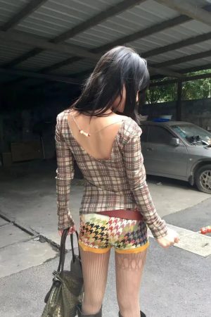 Stylish Work Outfits, Outfit Summer Ideas Deep V Neck Plaid Top