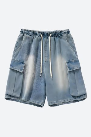 Stylish Work Outfits, Outfit Summer Ideas Denim Drawstring Wide Leg Cargo Shorts