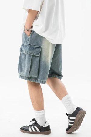 Stylish Work Outfits, Outfit Summer Ideas Denim Drawstring Wide Leg Cargo Shorts