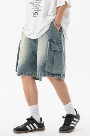 Stylish Work Outfits, Outfit Summer Ideas Denim Drawstring Wide Leg Cargo Shorts