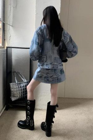 Stylish Work Outfits, Outfit Summer Ideas Denim Jacket & Mini Skirt Two Piece Set