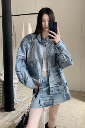 Stylish Work Outfits, Outfit Summer Ideas Denim Jacket & Mini Skirt Two Piece Set