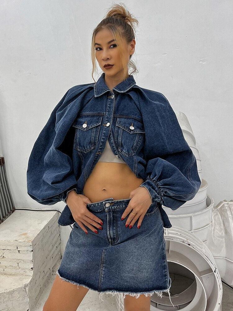 Stylish Work Outfits, Outfit Summer Ideas Denim Jacket & Skirt Two Piece Set