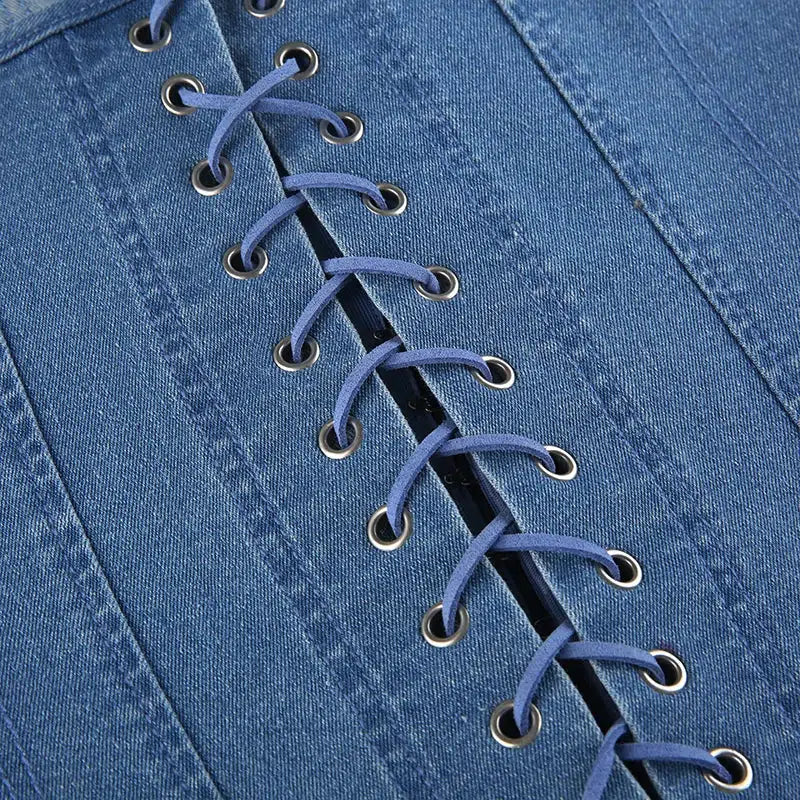 Stylish Work Outfits, Outfit Summer Ideas Denim Strapless Corset Top Stylish Work Outfits, Outfit Summer Ideas Denim Strapless Corset Top