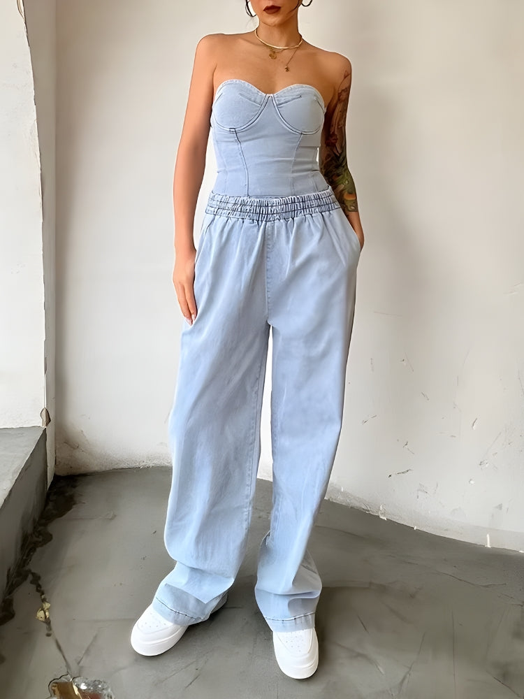 Stylish Work Outfits, Outfit Summer Ideas Denim Top & Pants Two Piece Set Stylish Work Outfits, Outfit Summer Ideas Denim Top & Pants Two Piece Set