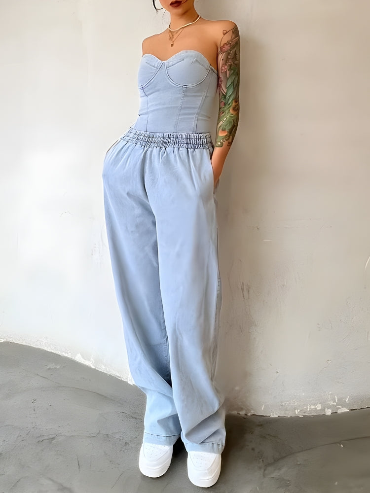 Stylish Work Outfits, Outfit Summer Ideas Denim Top & Pants Two Piece Set Stylish Work Outfits, Outfit Summer Ideas Denim Top & Pants Two Piece Set