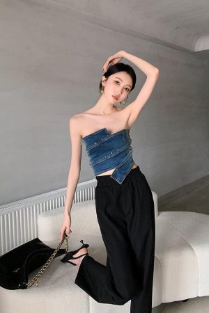 Stylish Work Outfits, Outfit Summer Ideas Denim Tube Top