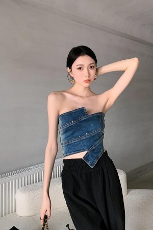 Stylish Work Outfits, Outfit Summer Ideas Denim Tube Top