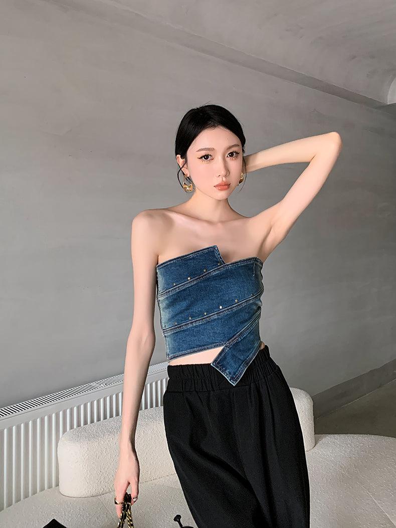 Stylish Work Outfits, Outfit Summer Ideas Denim Tube Top Stylish Work Outfits, Outfit Summer Ideas Denim Tube Top