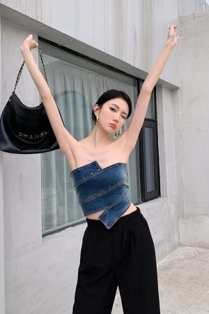 Stylish Work Outfits, Outfit Summer Ideas Denim Tube Top