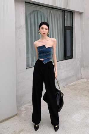 Stylish Work Outfits, Outfit Summer Ideas Denim Tube Top