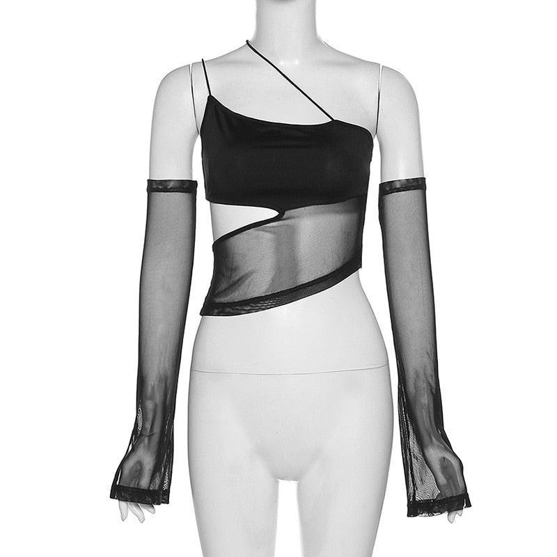 Stylish Work Outfits, Outfit Summer Ideas Detachable Sleeved Mesh Halter Top Stylish Work Outfits, Outfit Summer Ideas Detachable Sleeved Mesh Halter Top