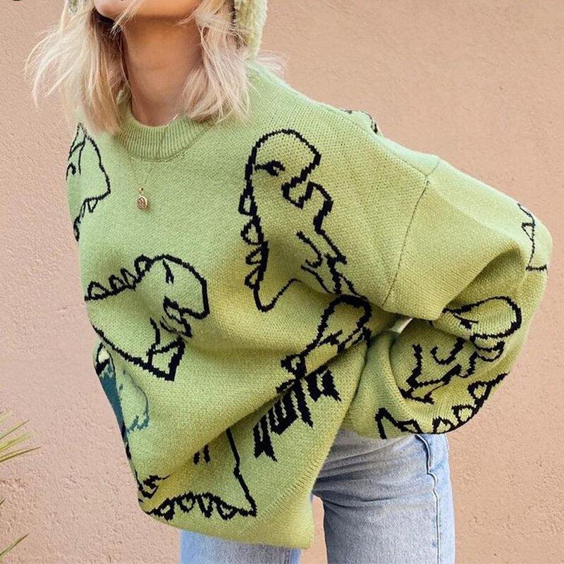Stylish Work Outfits, Outfit Summer Ideas Dinosaur Knitted Sweater Stylish Work Outfits, Outfit Summer Ideas Dinosaur Knitted Sweater