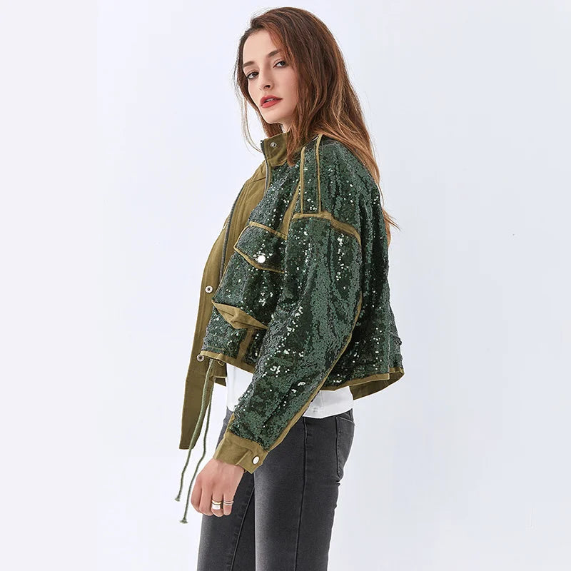 Stylish Work Outfits, Outfit Summer Ideas Disco Cowgirl Sequined Zip-Up Jacket Stylish Work Outfits, Outfit Summer Ideas Disco Cowgirl Sequined Zip-Up Jacket