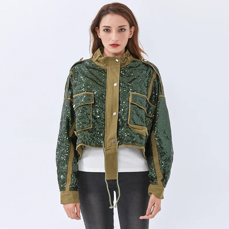 Stylish Work Outfits, Outfit Summer Ideas Disco Cowgirl Sequined Zip-Up Jacket