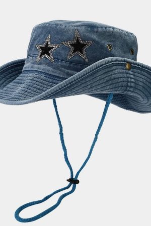 Stylish Work Outfits, Outfit Summer Ideas Disco Cowgirl Star Printed Denim Hat