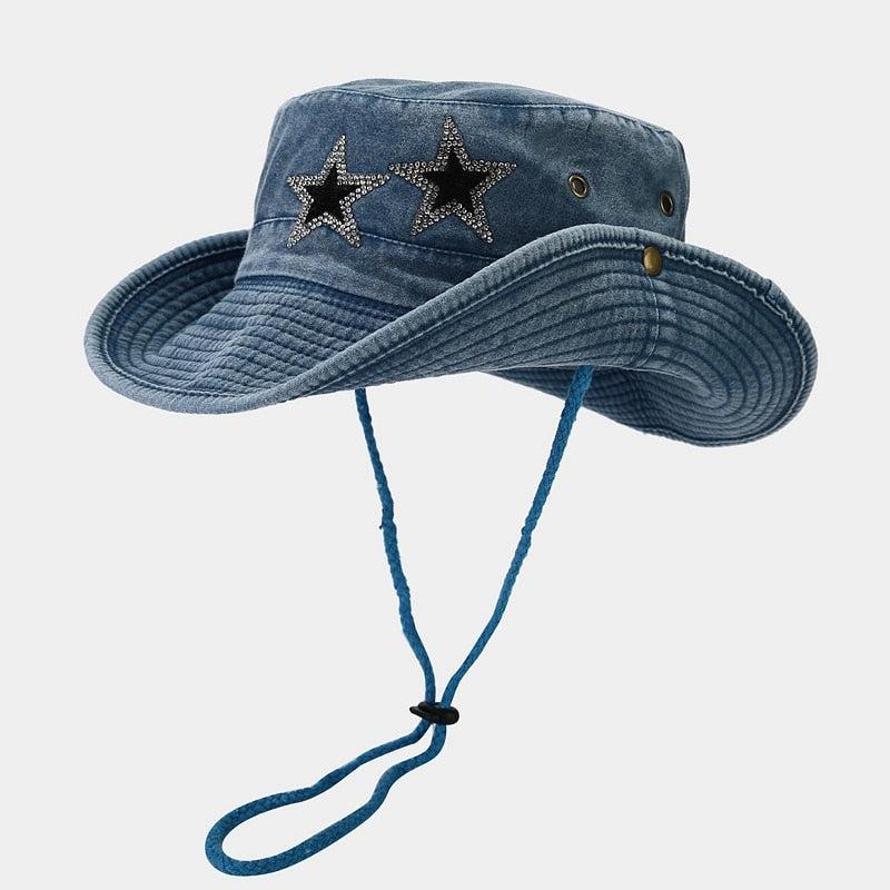 Stylish Work Outfits, Outfit Summer Ideas Disco Cowgirl Star Printed Denim Hat